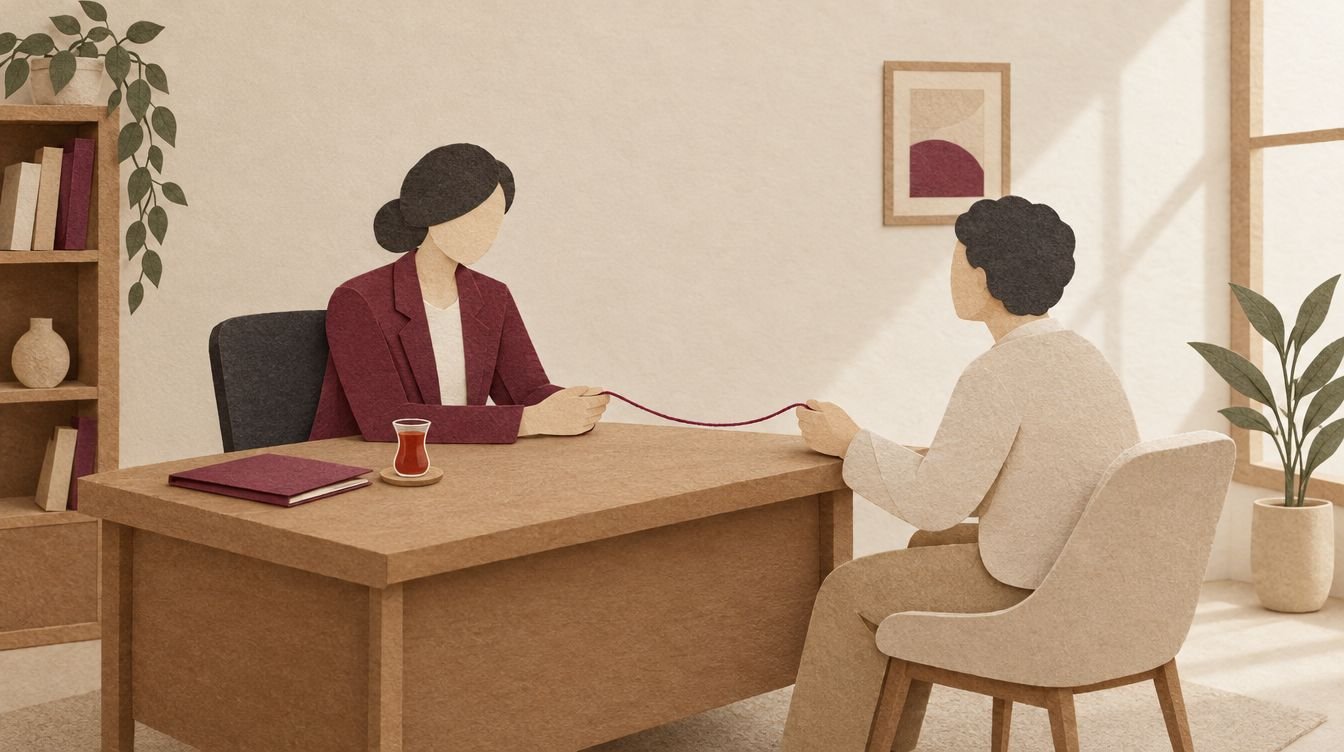 محامية تستقبل عميلًا في مكتبها